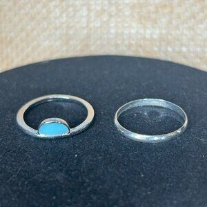 Set of 2 Silver Rings-Size 7.5-Solid Band and Semi-Circle w/ Turquoise Resin